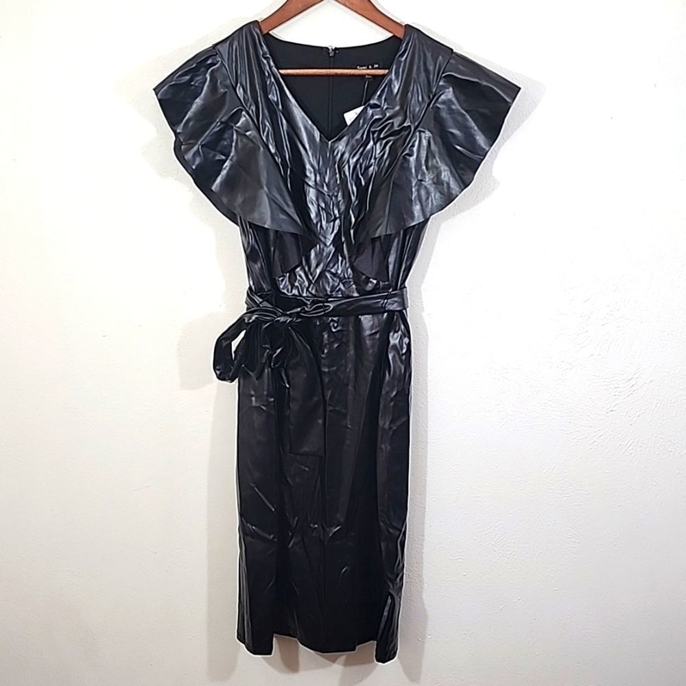 Sami & Jo faux leather batwing midi black dress NWT size M